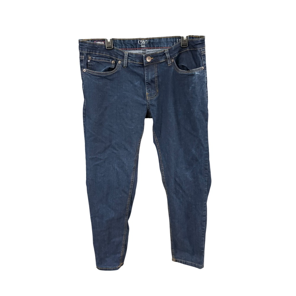 Chaps Skinny Jeans Mens 34x32 Dark Wash Indigo Blue Denim Pants RN 162088
